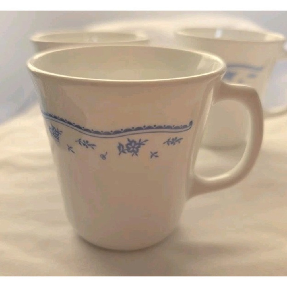 Vintage Corelle Coffee Cups Set Of 4-8 oz Corning Ware Cup "Morning Blue"